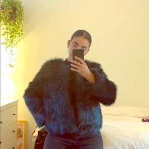 Faux fur dark teal blue